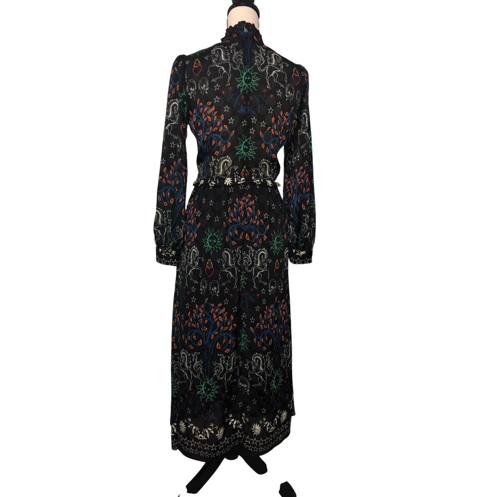 Sandro Paris Celestial Zodiac Ruffled Trim Grassette Midi Dress Black Size XS - Picture 12 of 14
